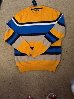 Club Room Men's Striped Crewneck Sweater in Yellow, Blue & Tan